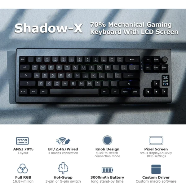 Teclado Mecánico EPOMAKER Shadow-X Gasket – Inalámbrico, Hot-Swappable, con Pantalla LCD - Imagen 2