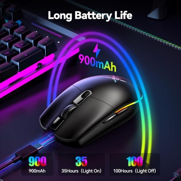 TECKNET Mouse Gamer Inalámbrico RGB 8000 DPI – Recargable 100h - Imagen 6