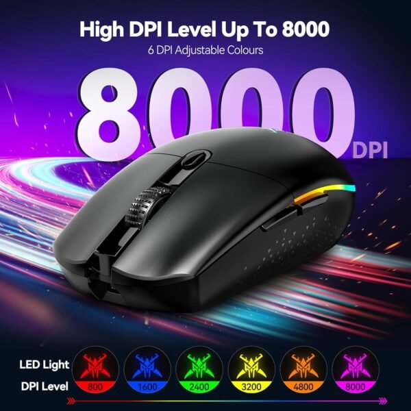 TECKNET Mouse Gamer Inalámbrico RGB 8000 DPI – Recargable 100h - Imagen 2