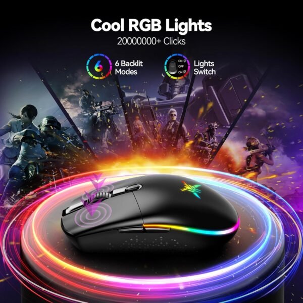 TECKNET Mouse Gamer Inalámbrico RGB 8000 DPI – Recargable 100h - Imagen 5