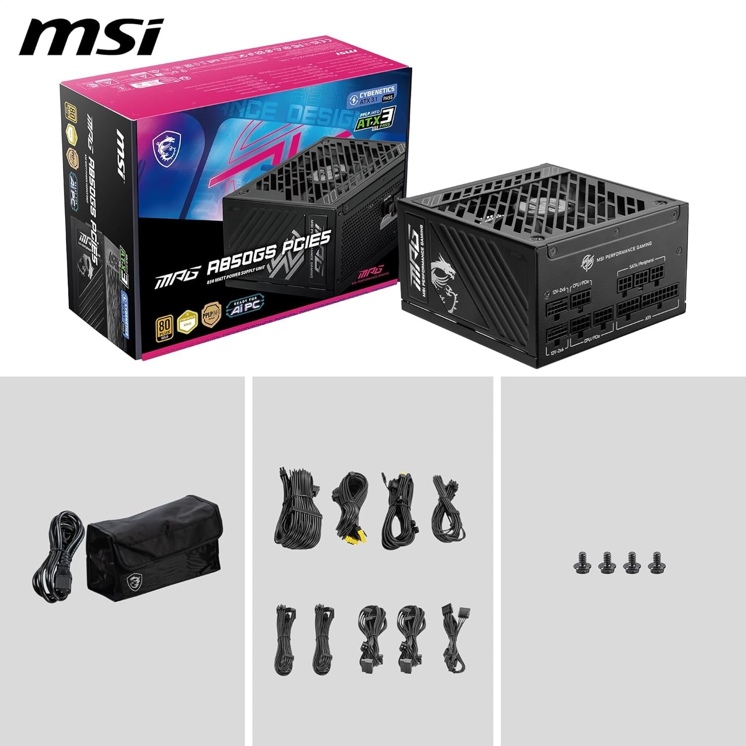 Fuente MSI MPG A850GS 850W 80+ Gold PCIe 5 Modular - Imagen 7