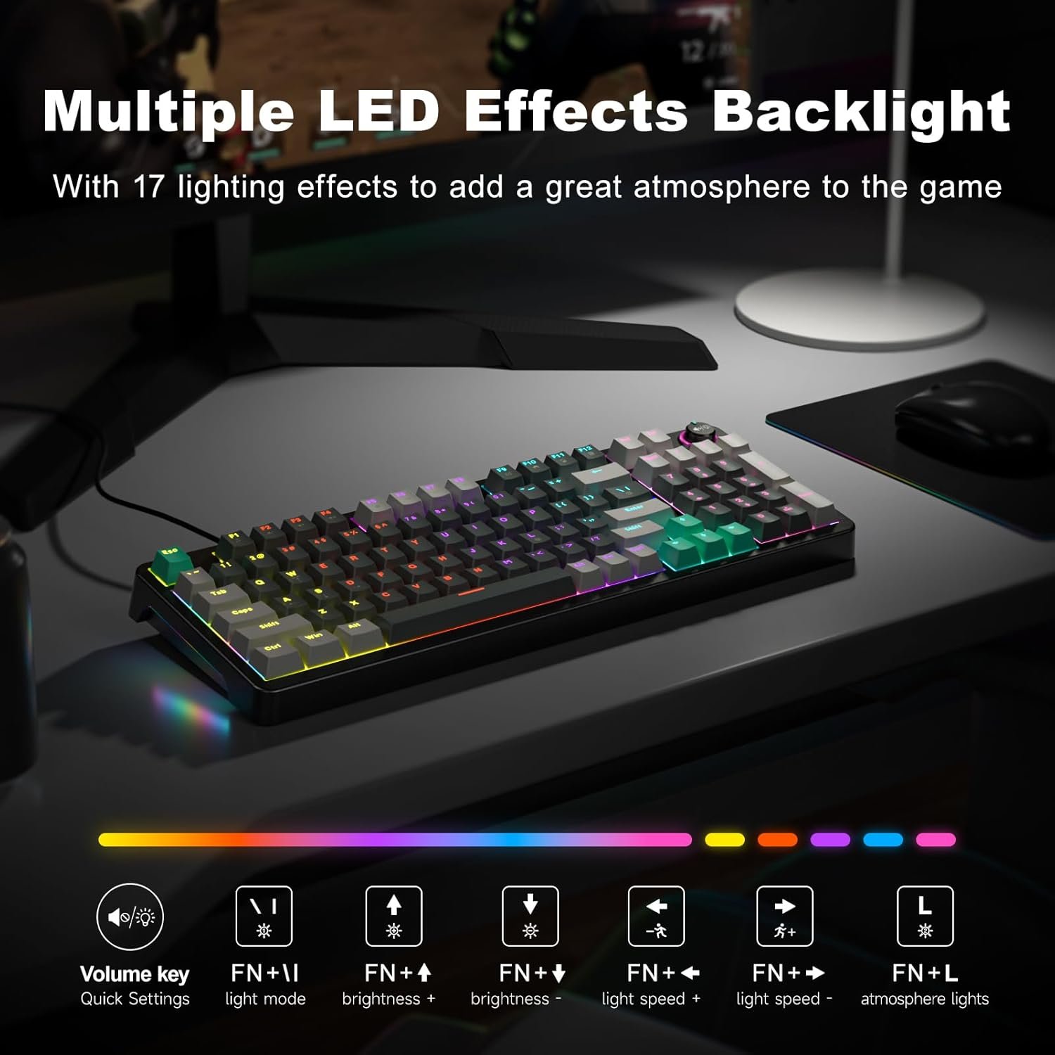 Teclado Mecánico Gamer GEEZER 96 Teclas RGB USB con Switch Azul y Perilla Multimedia para PC y Laptop - Imagen 6