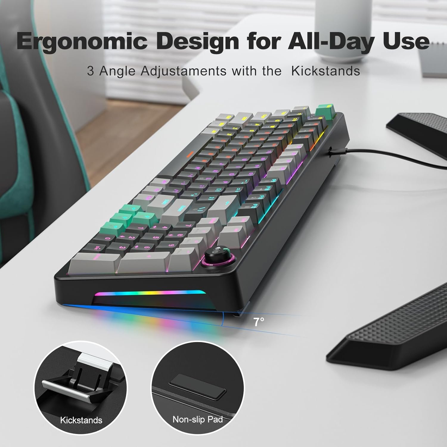 Teclado Mecánico Gamer GEEZER 96 Teclas RGB USB con Switch Azul y Perilla Multimedia para PC y Laptop - Imagen 4