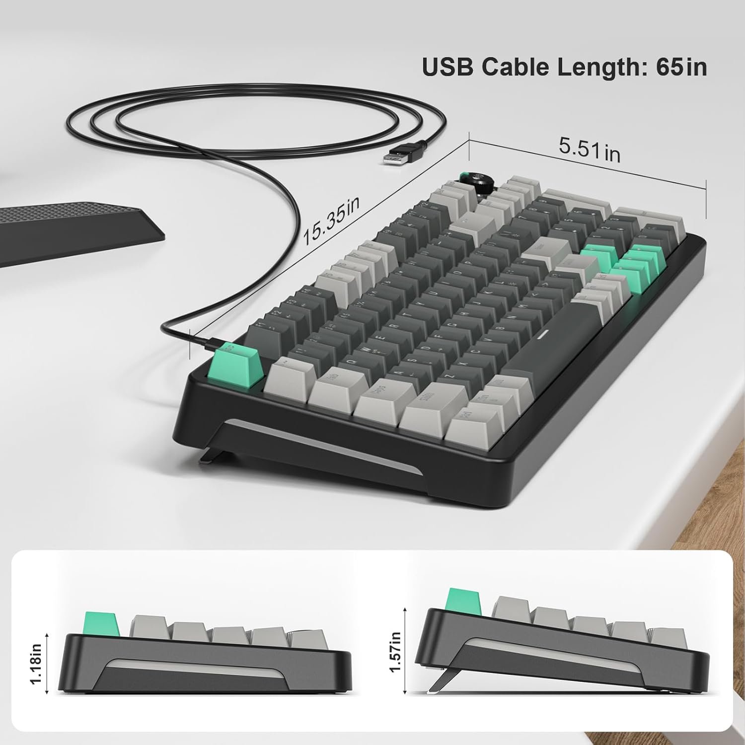 Teclado Mecánico Gamer GEEZER 96 Teclas RGB USB con Switch Azul y Perilla Multimedia para PC y Laptop - Imagen 2