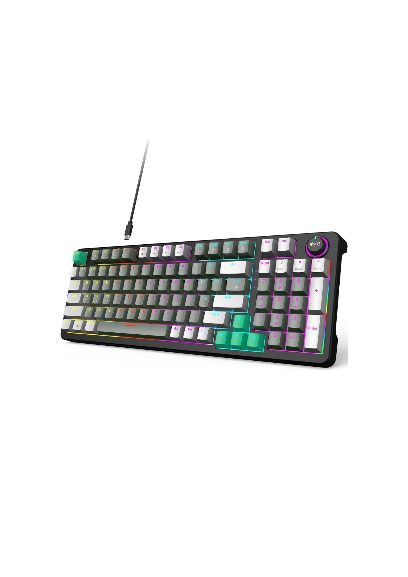 Teclado Mecánico Gamer GEEZER 96 Teclas RGB USB con Switch Azul y Perilla Multimedia para PC y Laptop