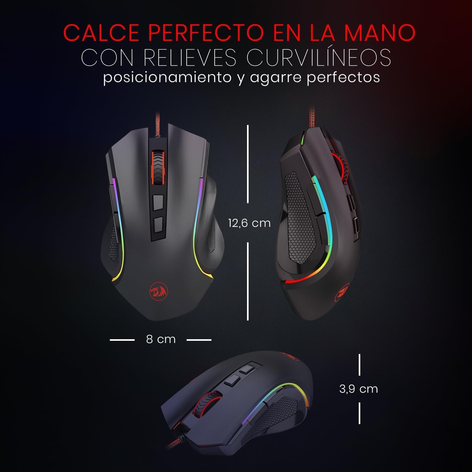 Mouse Gamer Redragon M602 RGB 7200 DPI | 9 Botones Programables | Ergonómico - Imagen 3