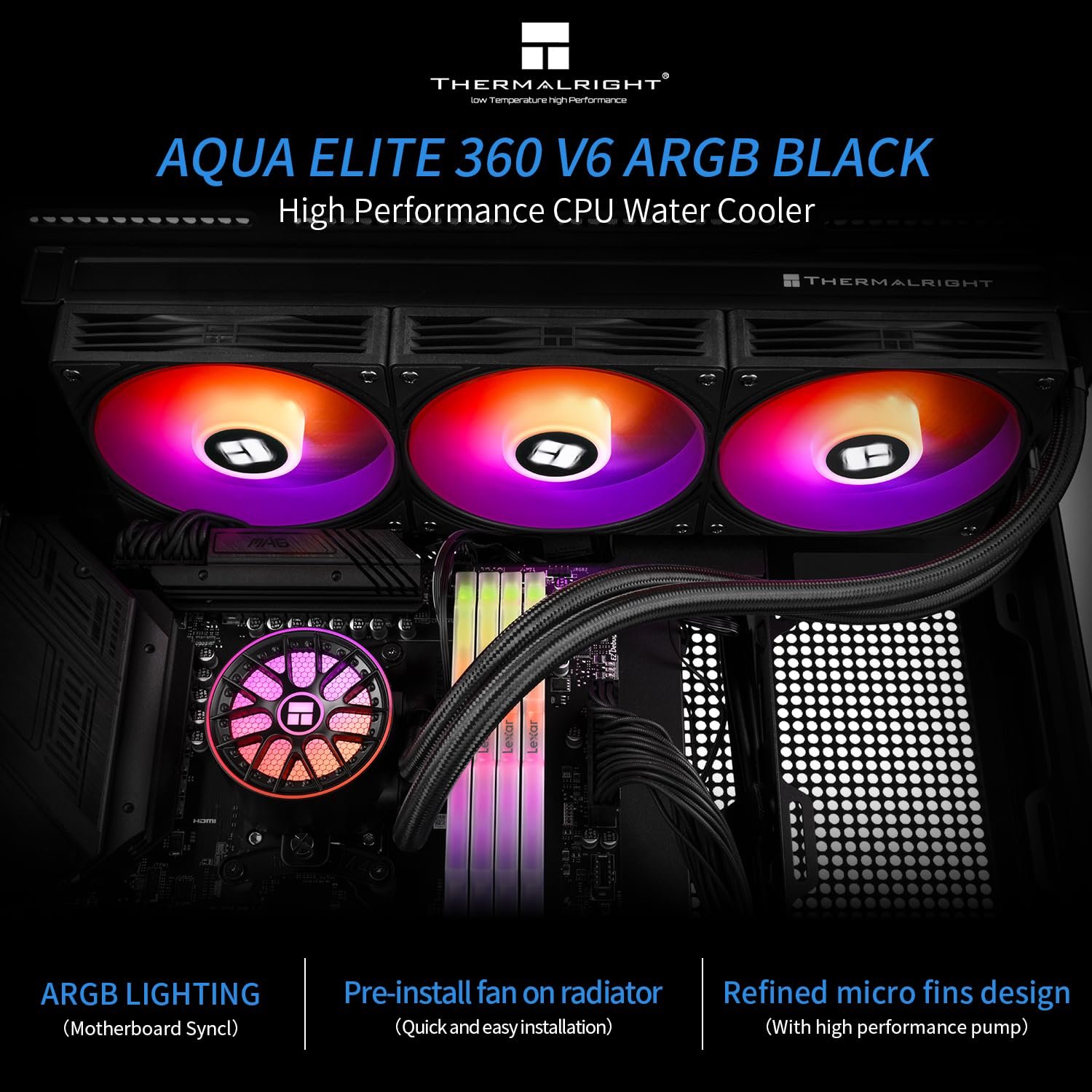 Refrigeración Líquida Thermalright Aqua Elite 360 V6 ARGB Black 360mm para Intel y AMD - Imagen 6