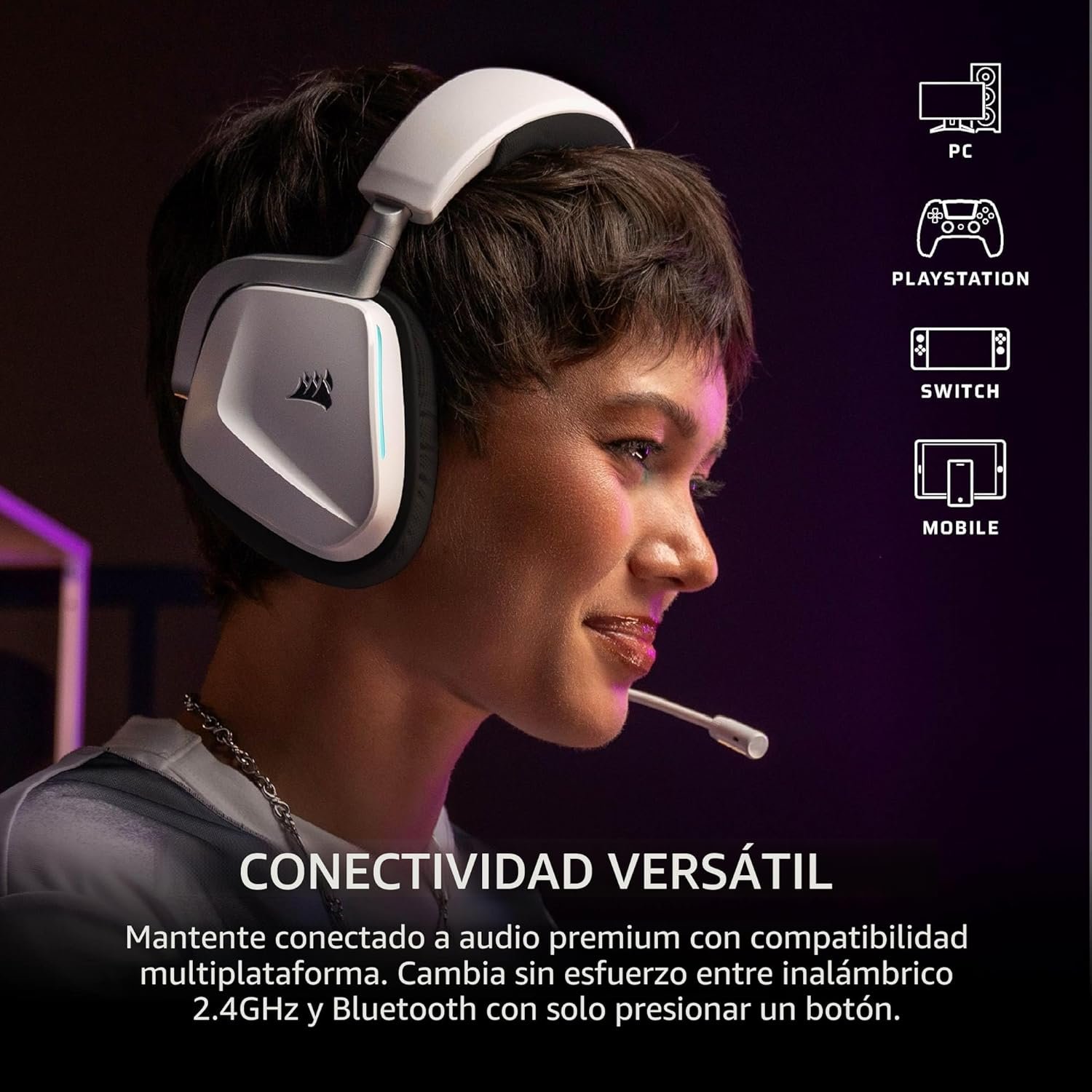 Diadema Gamer Corsair VOID V2 Inalámbrica Bluetooth para PC, PS5, PS4, Switch y Móvil con Dolby Atmos - Imagen 7