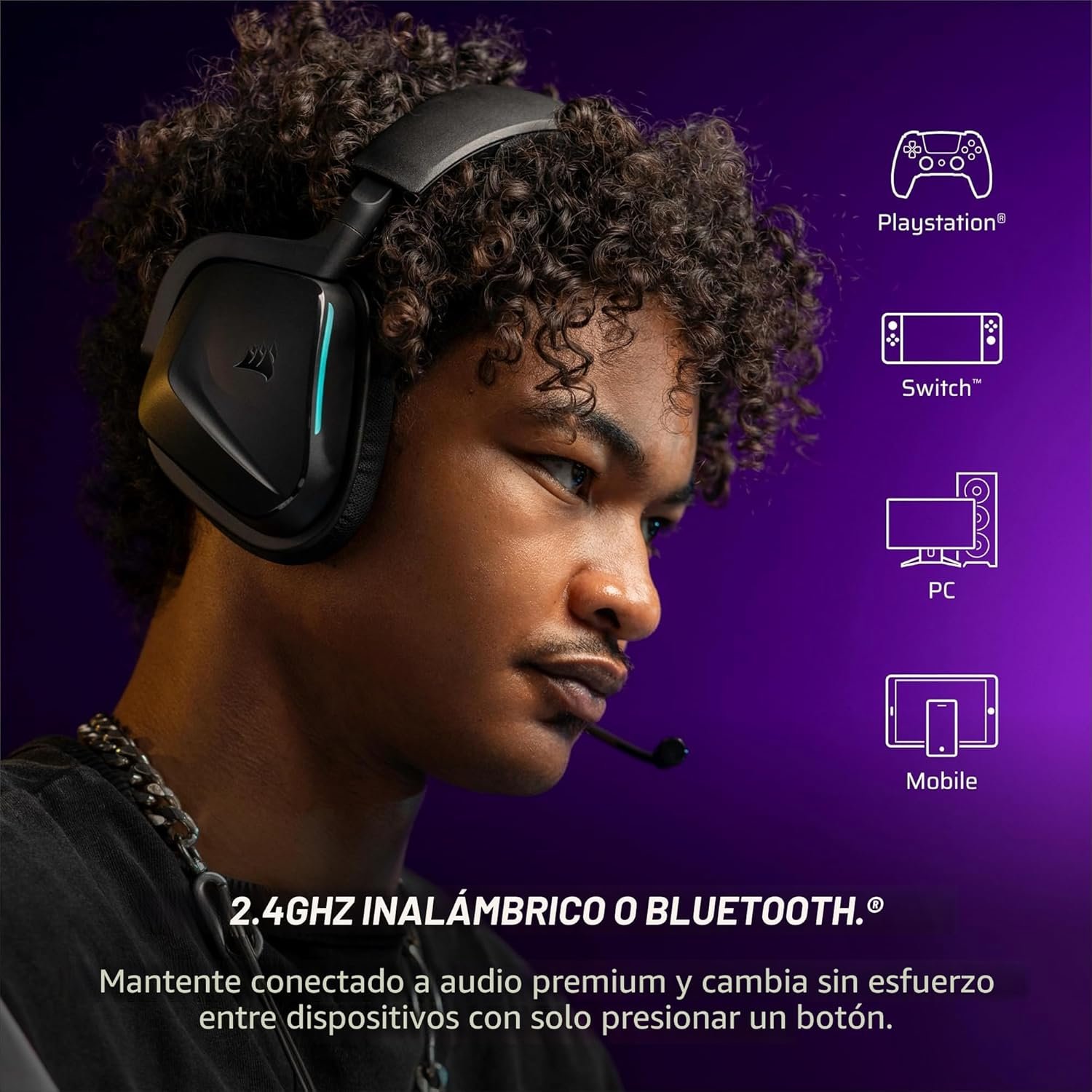 Diadema Gamer Inalámbrica Corsair VOID V2 Dolby Atmos Bluetooth USB 70 Horas - Imagen 2
