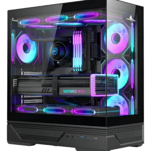 Chasis Gamer Iceberg Crystal GX Black con 4 Ventiladores ARGB, USB-C y Vidrio Templado Negro