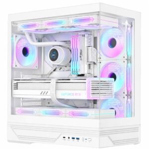 Chasis Gamer Iceberg Crystal GX White con 4 Ventiladores ARGB, USB-C y Vidrio Templado Blanco